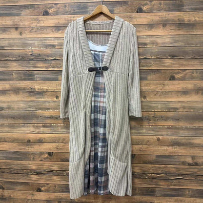 Autumn And Winter Pleated Cardigan Trench Coat Shawl Knitted Coat Lining Dress Suit