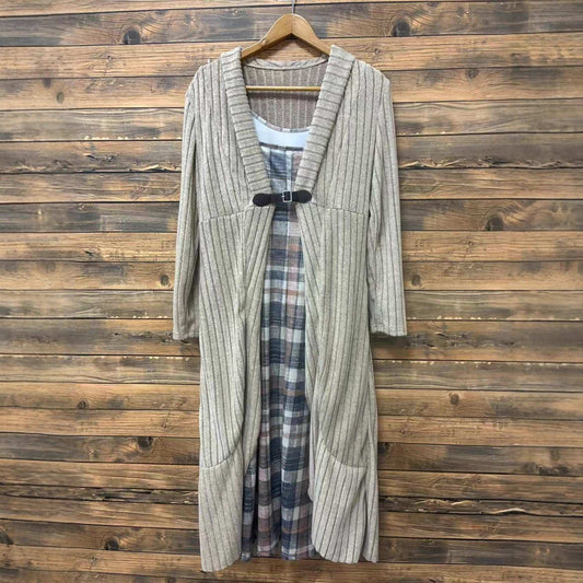 Autumn And Winter Pleated Cardigan Trench Coat Shawl Knitted Coat Lining Dress Suit