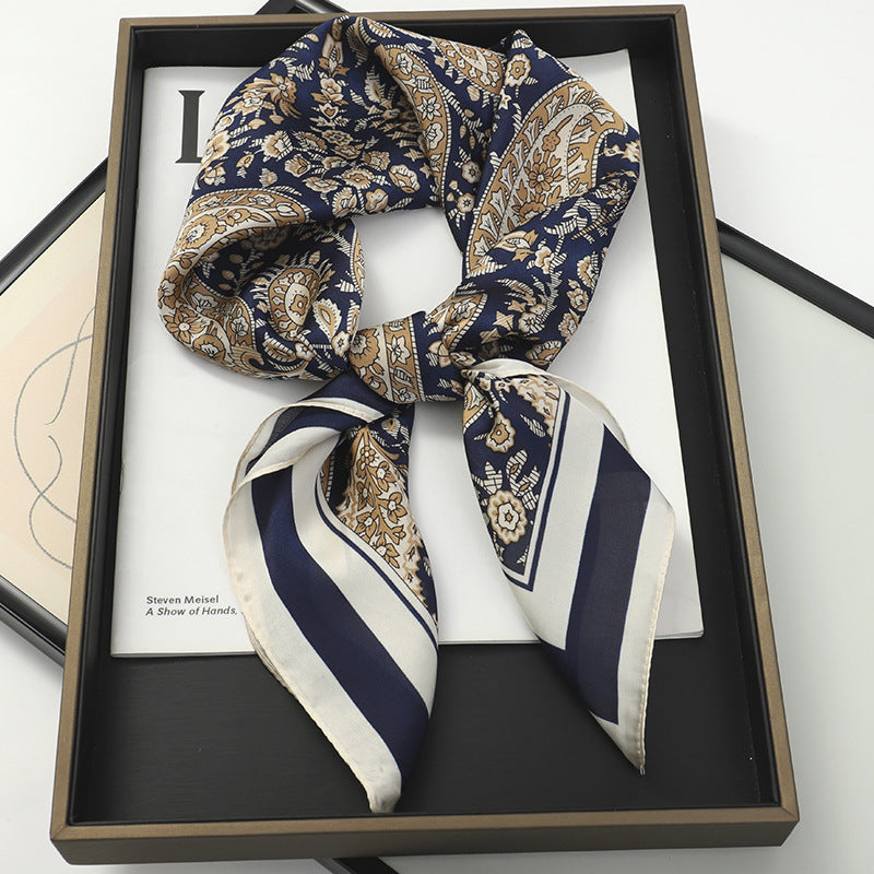 Solid Color Square Scarf - Elegance & Style Artificial Silk Striped High-grade Korea | Ectron Online