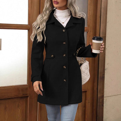 Women's Elegant Woolen Commuter Coat | Single-Breasted Lapel Jacket Elegant Single-breasted Woolen Coat Butt | Ectron Online
