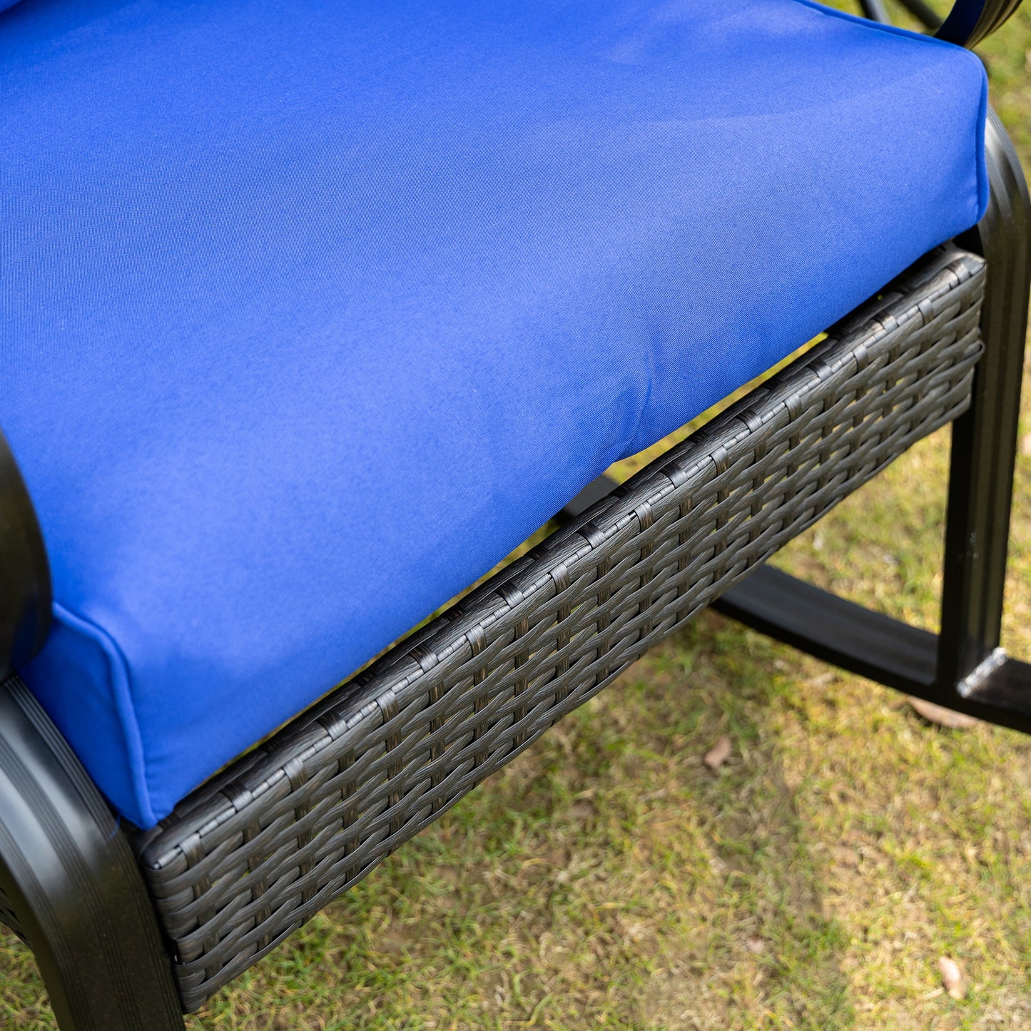 Outdoor Wicker Rocking Chair with Blue Cushions - Aluminum Rocker