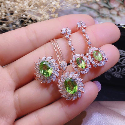 S925 Silver Gilded Peridot Set Jewelry