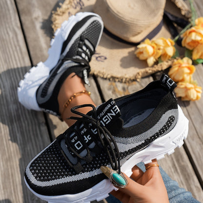 Women's Flyknit Mesh Sneakers | Breathable Lace-Up Walking Shoes Flyknit Mesh Shoes Women's Breathable La | Ectron Online