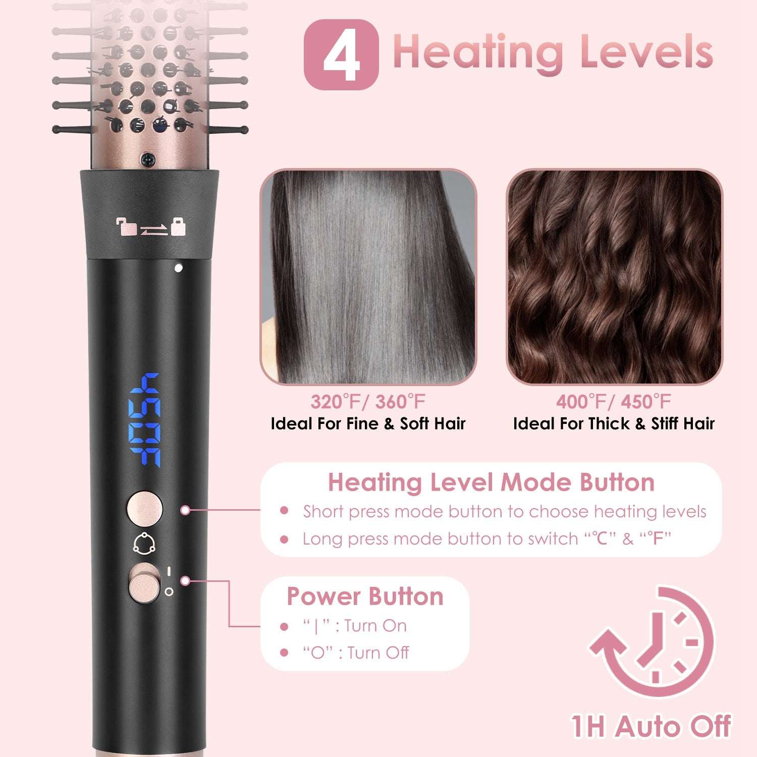 5-in-1 Curling Wand & Thermal Brush Set - Anti-Tangle Hair Curler 2 Type Options--1Pc 5 In 1 Curling Wand | Ectron Online