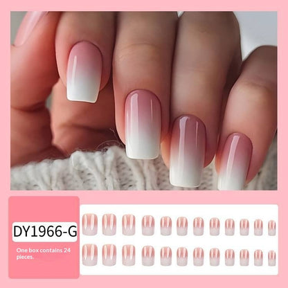Simple Pink And White Gradient Detachable Nail Art