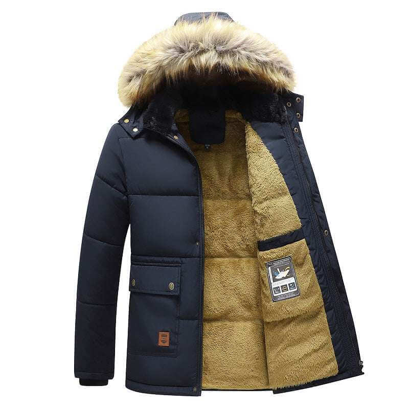 Middle-Aged Men's Fleece-Lined Thick Warm Quilted Jacket Men's Cotton Clothes Winter Fleece-lined | Ectron Online