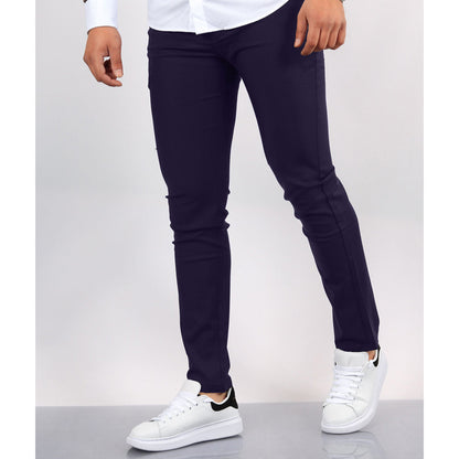 Men's solid chino pants, deep indigo, slim tapered legs with cuffed hem