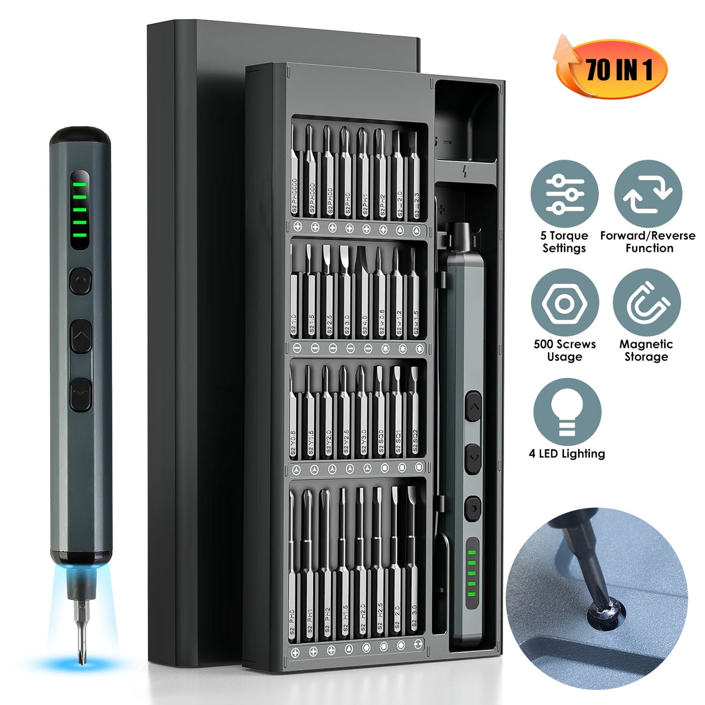 70-in-1 Mini Electric Screwdriver Kit - Rechargeable Repair Tool