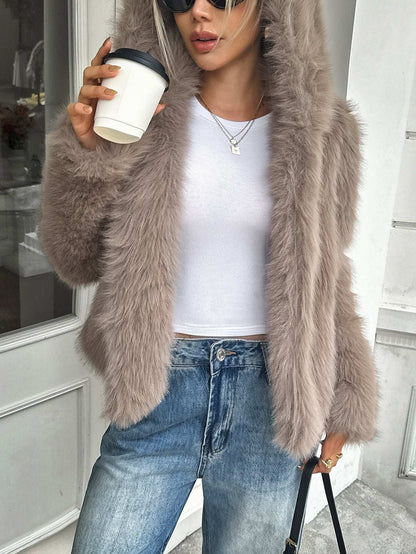 Fleece Long Sleeve Coat Women's Clothing