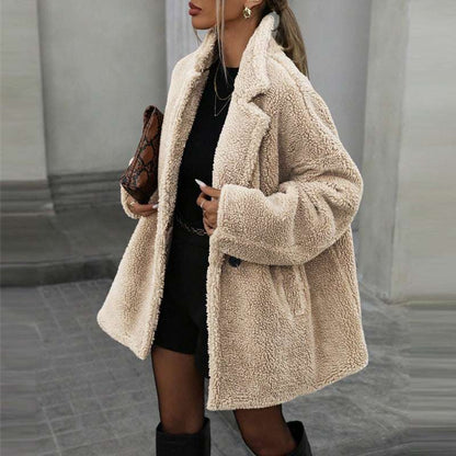 Women's Imitation Fur Thick Coat Solid Color Loose Casual