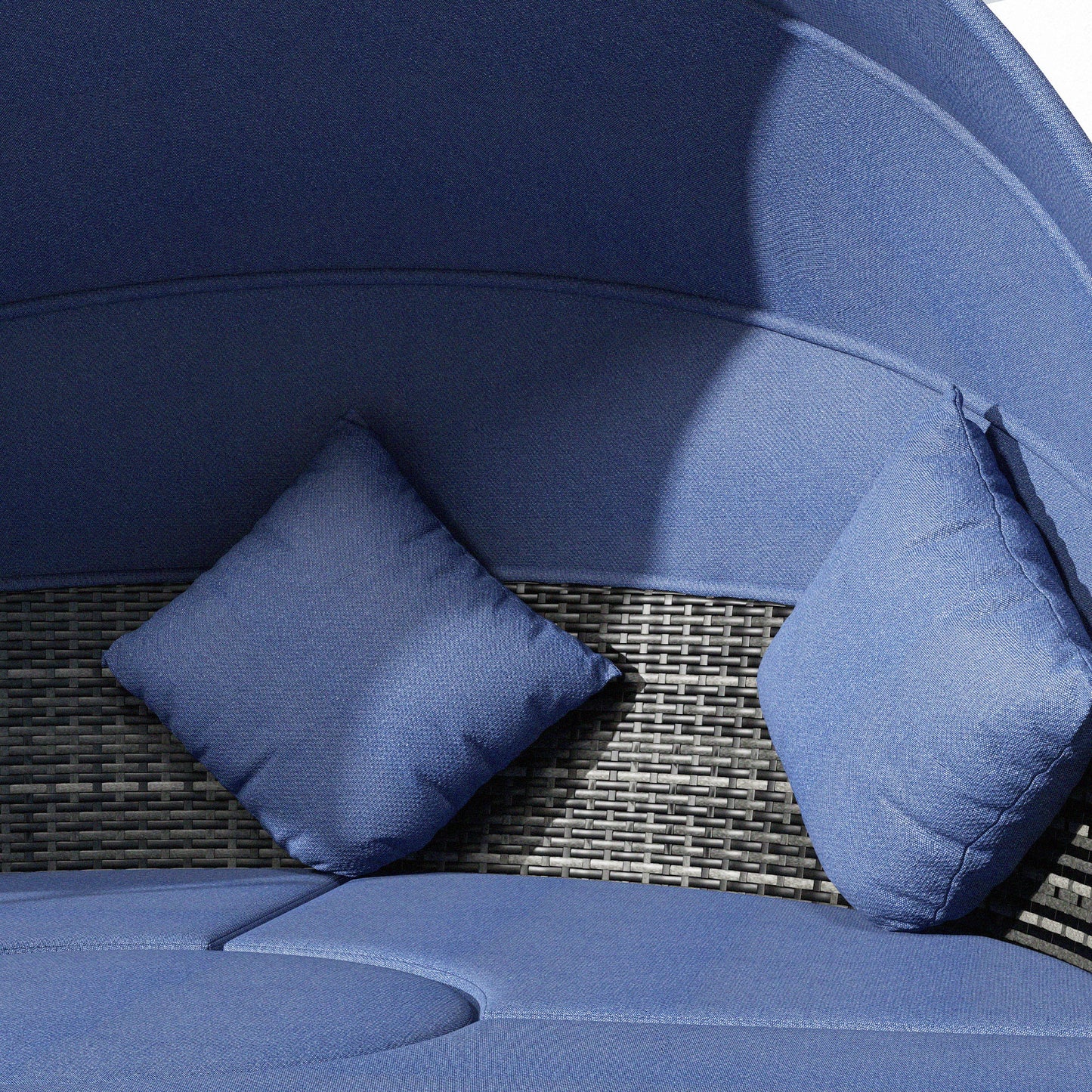 4-Piece Rattan Outdoor Sunbed & Sofa Set with Canopy - Dark Blue