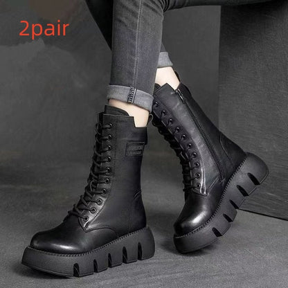 Retro Boots For Women Lace-up Shoes Autumn And Winter Versatile High Top Buckle British Boots