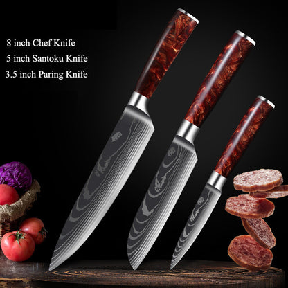 Premium Cutlery | Damascus Steel | with Red Resin Handles Kitchen Knives Set | Ectron Online