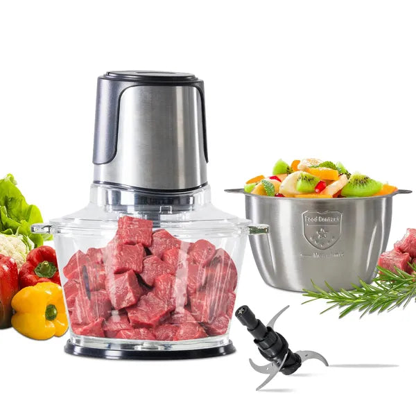 Multi-Purpose Food Processor & Electric Meat Grinder | Dual Bowls