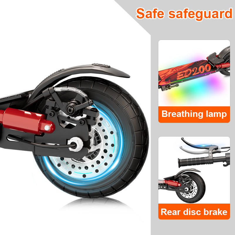 Rear wheel of electric scooter with breathing light ring and rear disc brake, red