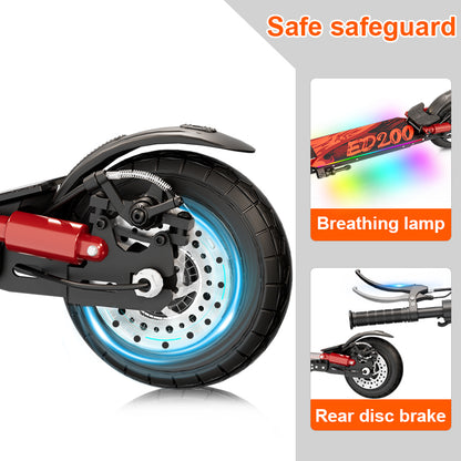 Rear wheel of electric scooter with breathing light ring and rear disc brake, red