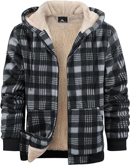 Men's Plaid Hooded Zip-Up Jacket - Thickened Winter Coat Men's Plaid Print Hooded Zip-Up Jacket W | Ectron Online