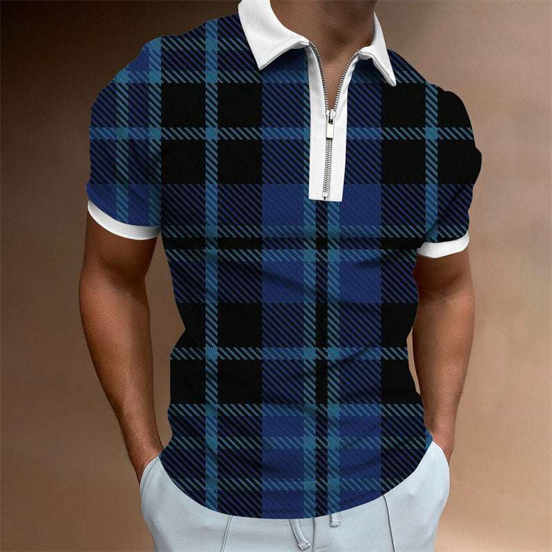 Men’s Polo Lapel Striped Plaid T-Shirt – Short Sleeve Casual Men's POLO Lapel Striped Plaid Short Sle | Ectron Online