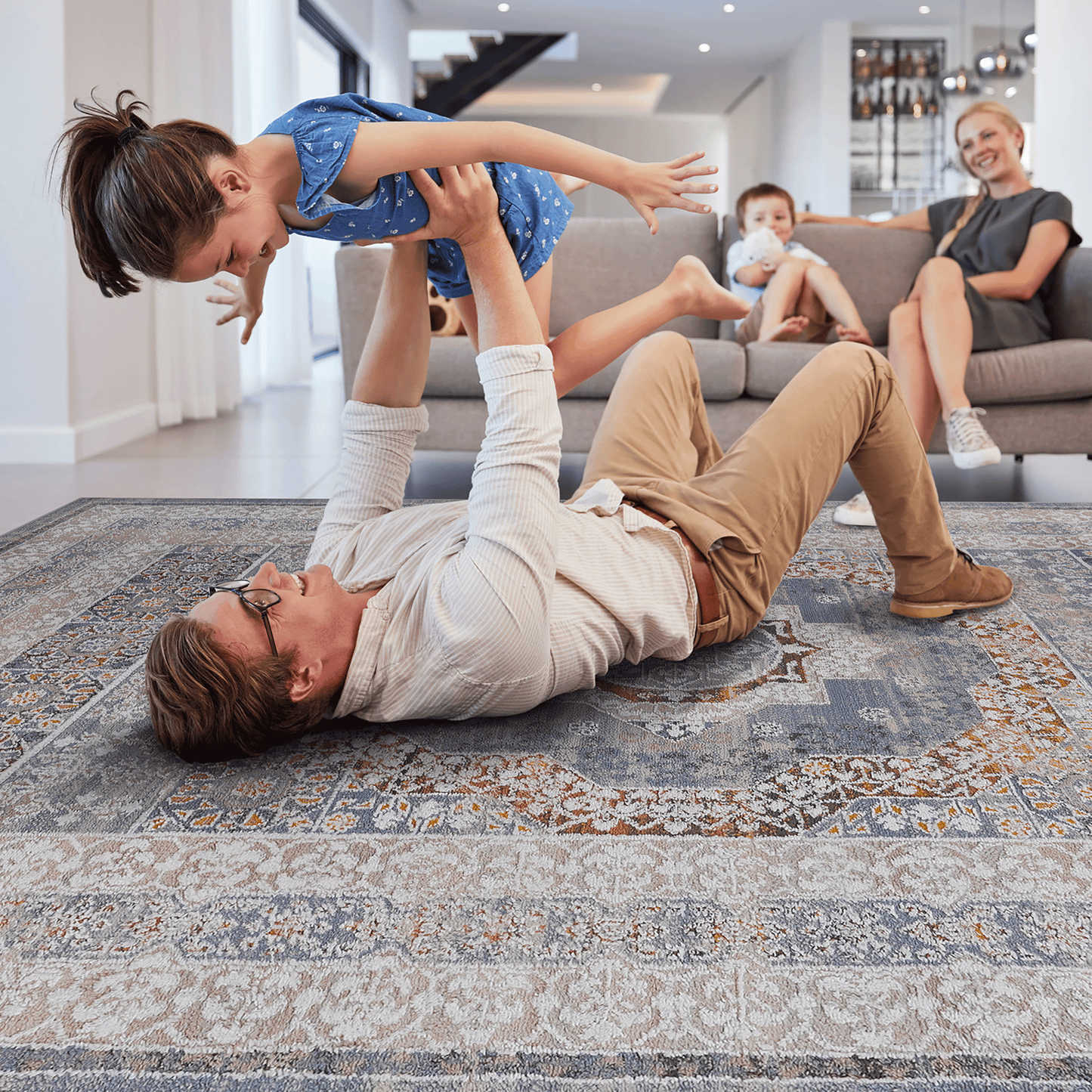 Payas Collection Medallion Runner Rug - 2x8 Blue & Ivory