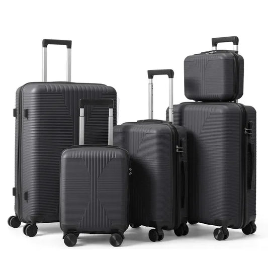 5-Piece PP Hardshell Luggage Set - Dark Gray Trolley Cases Non-TSA Customs Lock 5-in-1 PP Trolley C | Ectron Online