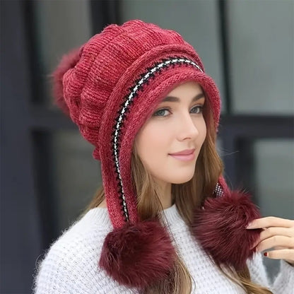 Women's Fleece Beanie with Ear Flaps | Warm Winter Ski & Outdoor Hat Cozy Knit Fleece-Feel Beanie With Ear Fl | Ectron Online