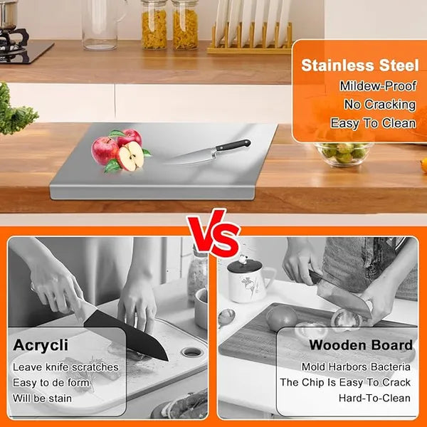 Stainless Steel Cutting Board - Large 304 Chopping Board with Lid