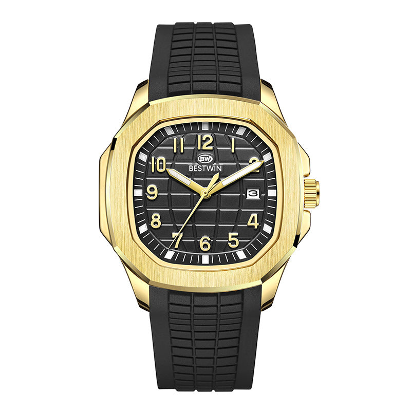 {{ brand }} Men's Fashion Sports Watch Black With Gold Shell Black - Fashion Sports Silicone Strap Alloy Watc
