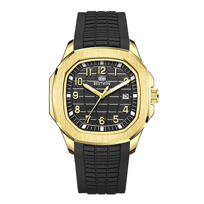 {{ brand }} Men's Fashion Sports Watch Black With Gold Shell Black - Fashion Sports Silicone Strap Alloy Watc