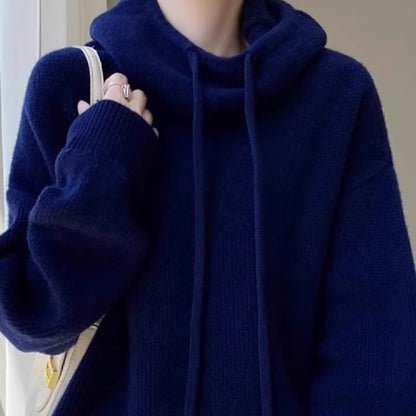 Women's Hooded Knitted Sweater | Minimalist Solid Color Knit Top Hooded Solid Color Knitted Sweater | Ectron Online