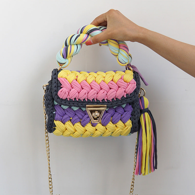 Pure Handmade Cloth Strip Bag Rainbow