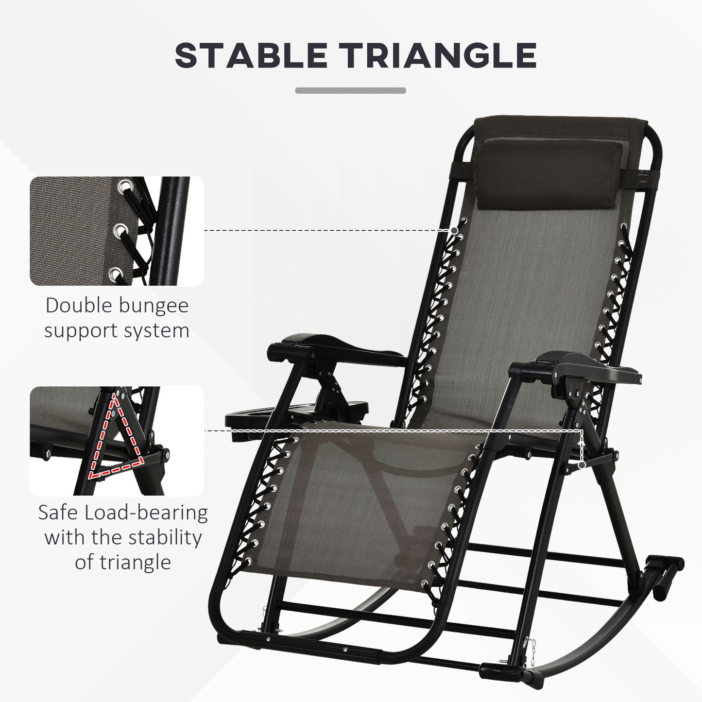Foldable Zero Gravity Rocking Chair with Cup Holder & Pillow - Gray