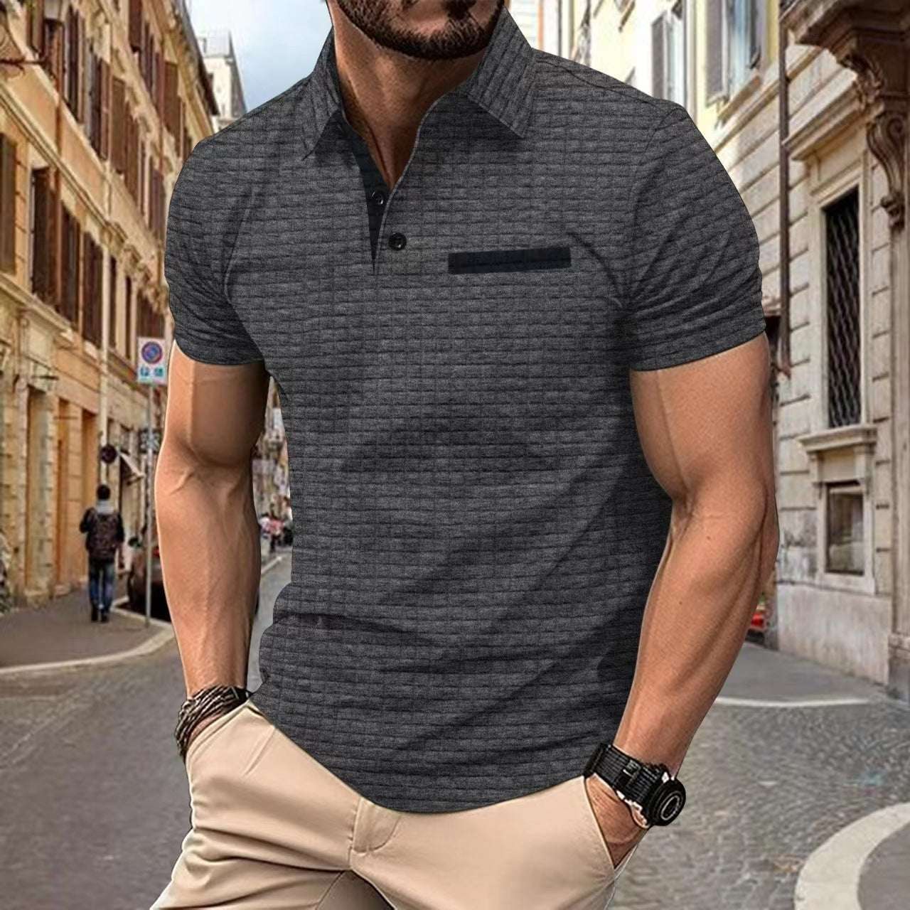 Men’s Jacquard Plaid Sports Polo – Button Detail Shirt Button Jacquard Plaid Men's Sports Polo | Ectron Online