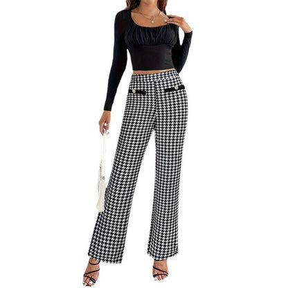 Faux Pocket Fastener Decoration Straight Wide Leg Pants Trousers