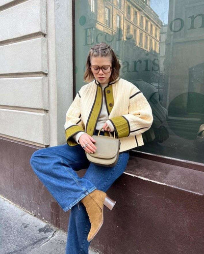 Fall Winter Fashion Contrast Color Women's Cotton-padded Coat