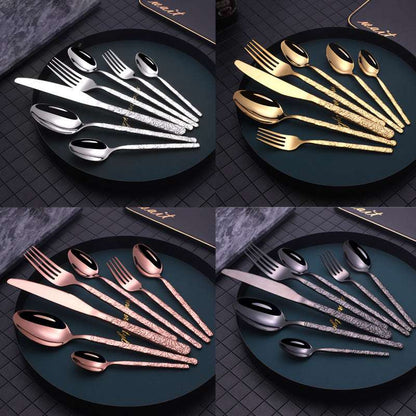 Embossed Textured Handle Steak Cutlery Set - Luxury Western Dining Embossed Textured Handle Steak Cutlery W | Ectron Online