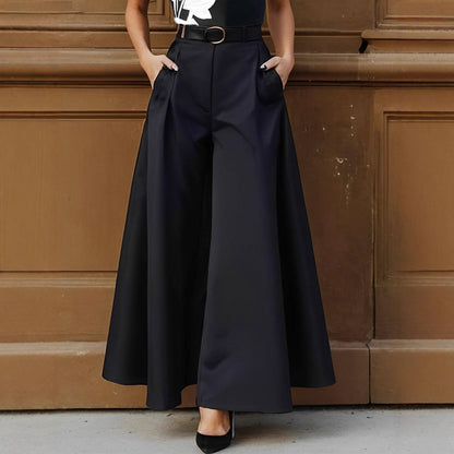 Women's Solid Color Wide-Leg Pants | Minimalist No-Belt Trousers Cities Solid Color Wide-leg Pants No Bel | Ectron Online