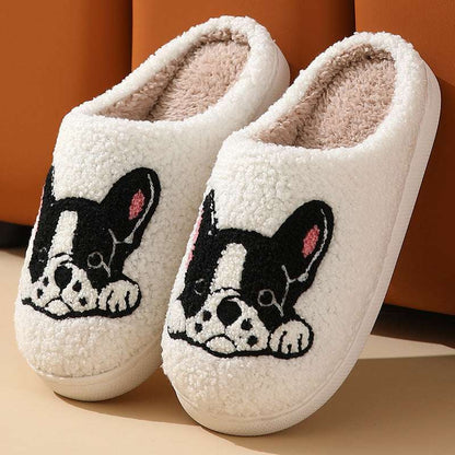 Bulldog Cartoon Slippers – Fleece-Lined, Thick, Non-Slip Shoes Bulldog Slippers Home Indoor And Outdoor | Ectron Online