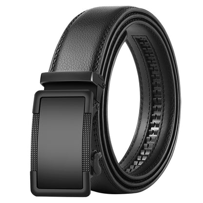 Men's Leather Belt Automatic Buckle Korean Style in black with sleek design and premium leather craftsmanship.