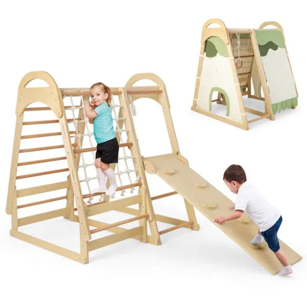 6-in-1 Wooden Kids Jungle Gym Playset | Indoor Climbing Set