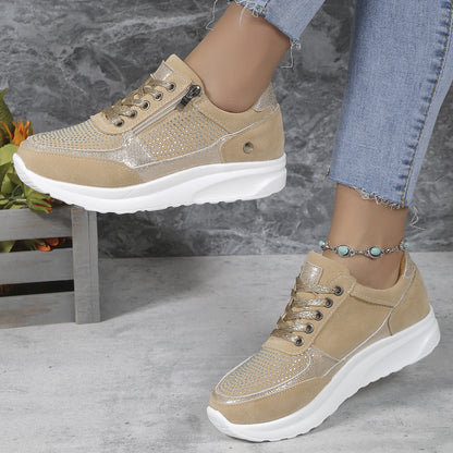 Flat Round Toe Rhinestone Pumps Women's Sports Casual Shoes