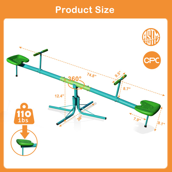 360° Swivel Kids Seesaw | Outdoor Toddler Sit and Spin Teeter Totter