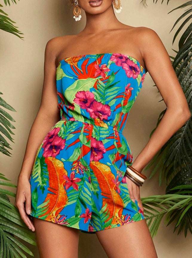 Women’s Vacation Strapless Colorful Flower Print Romper Women's Vacation Strapless Colorful Flow | Ectron Online
