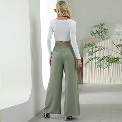 Fashion Straight Wide Leg Pants Elastic High Waist Casual Trousers For Women