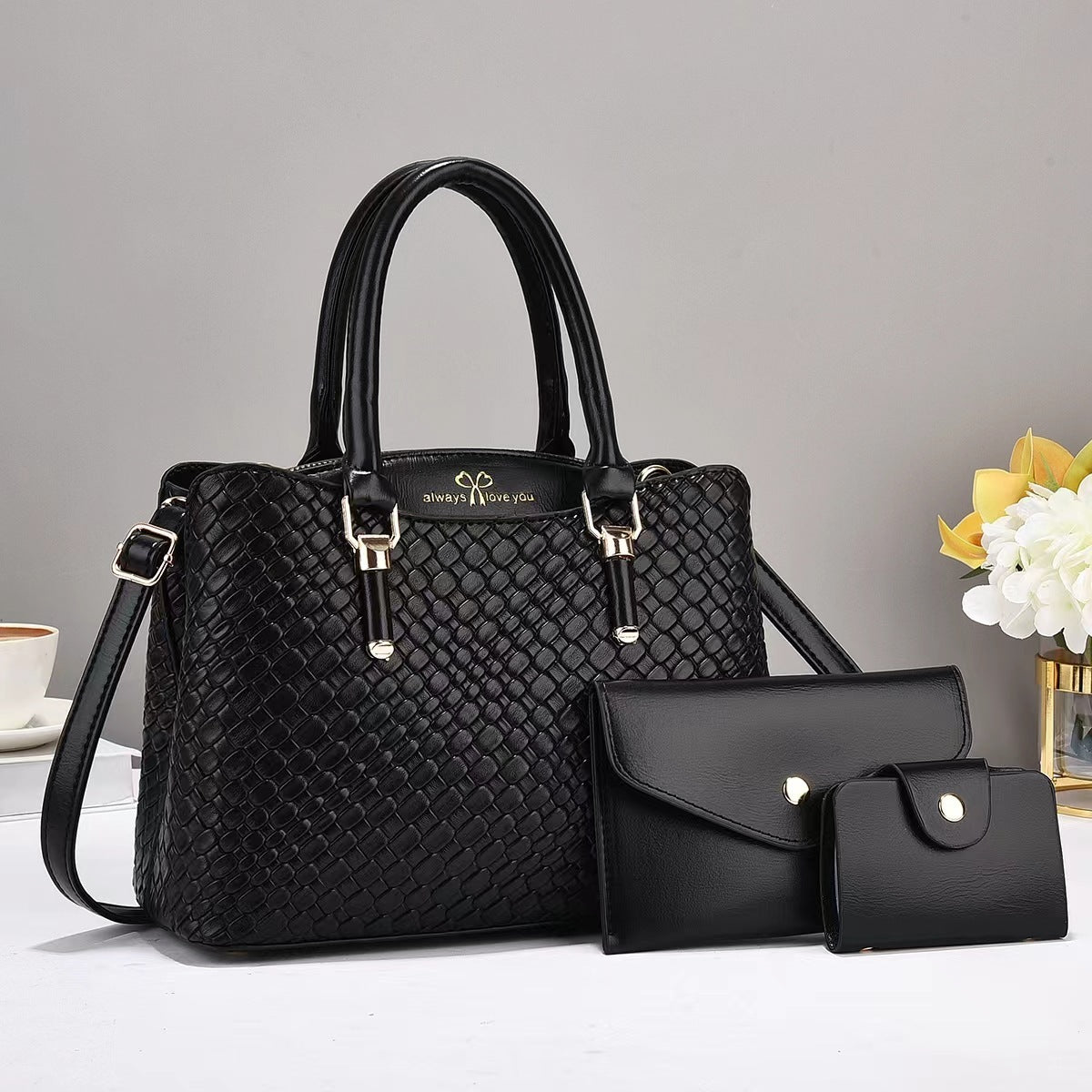 Woven Texture Three-piece Set Large Capacity One Shoulder Combination Bags