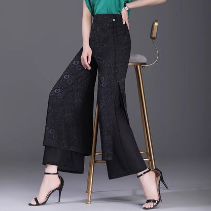 Chinese Style Split Pants Thin High Waist Loose