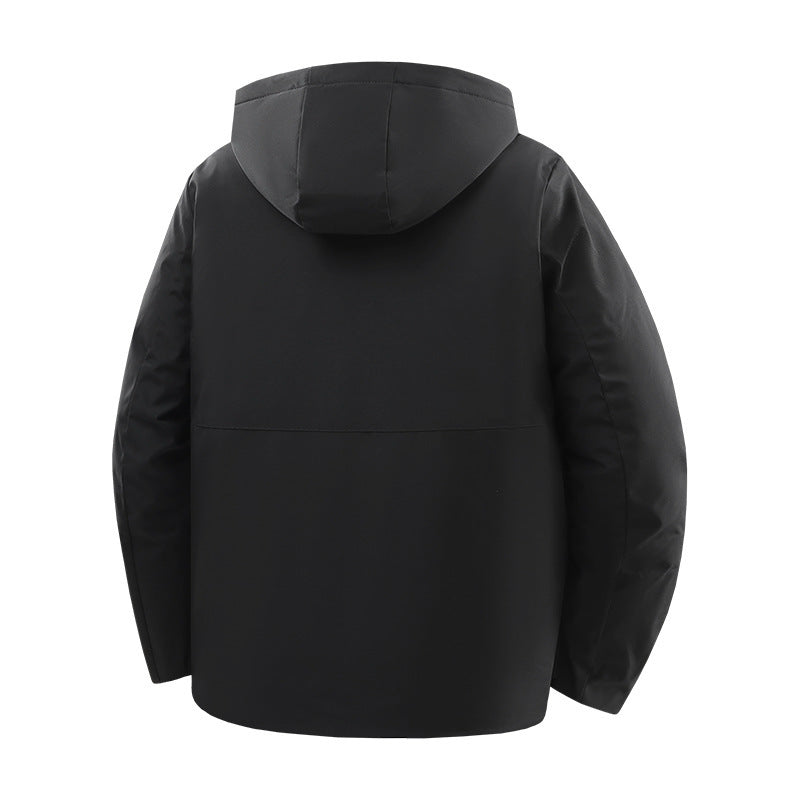 Black hooded jacket on a white background