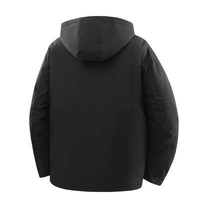 Black hooded jacket on a white background