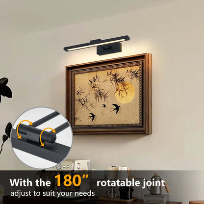 Black picture light with 180-degree rotatable joint for aiming at wall art