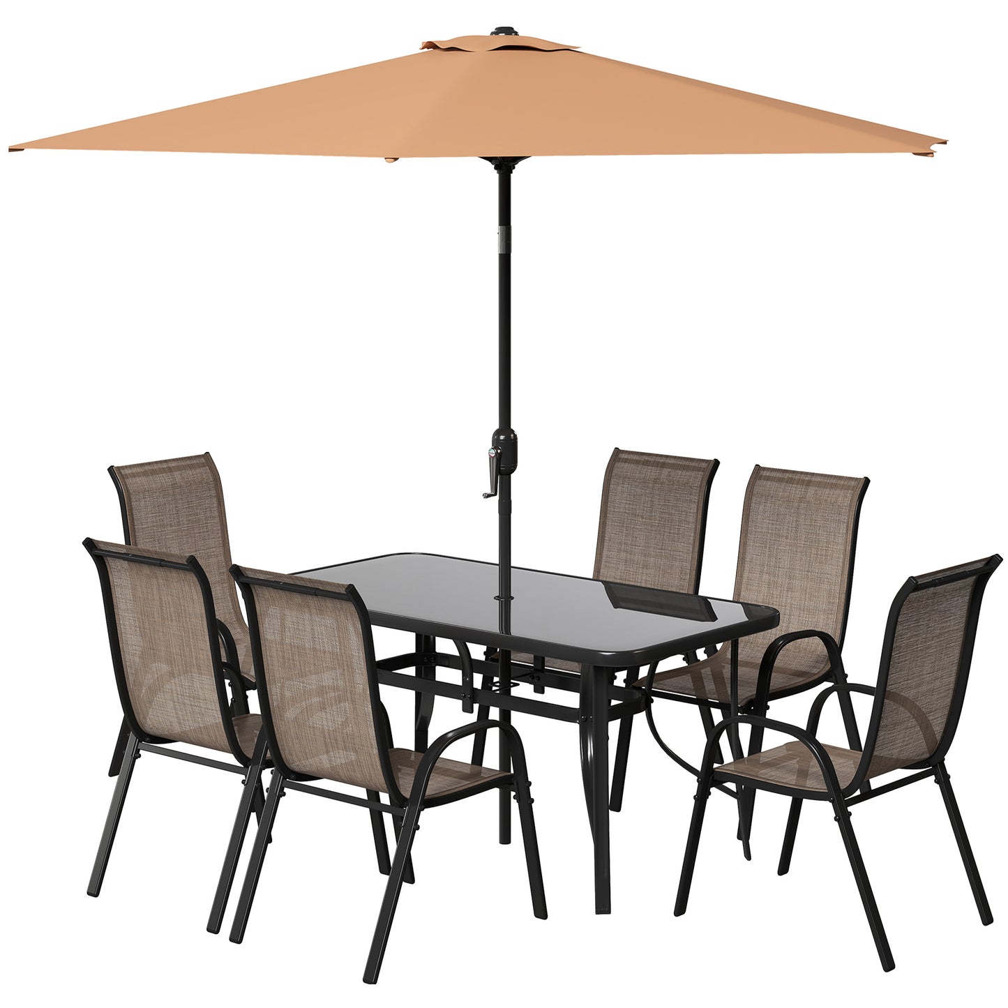 8-Piece Patio Dining Set with 9Ft Umbrella - Light Mixed Brown