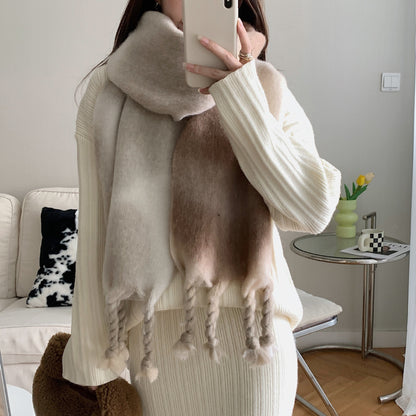 Sweet Girl's Cashmere Scarf Knotted Tassel Shawl